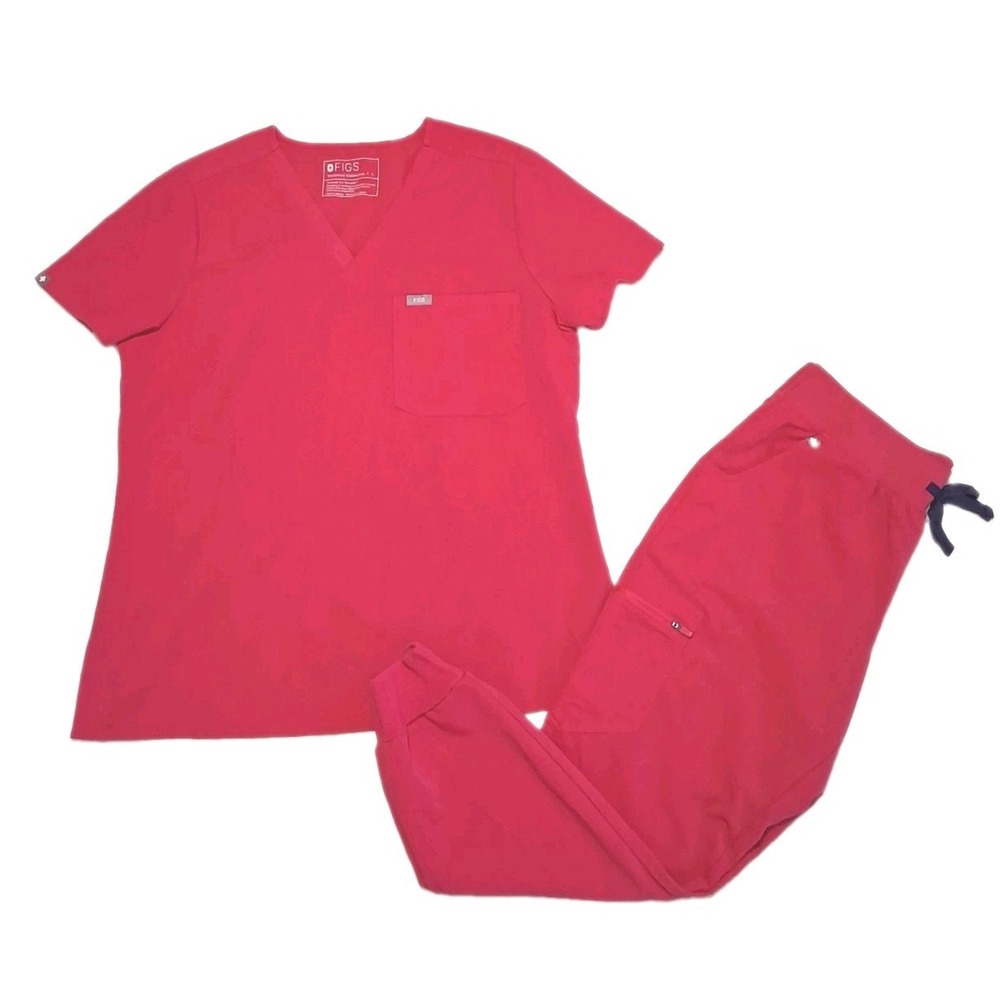 FIGS Womens Scrubs Set Top & Jogger Pants Shocking Pink L/ MP Tech Collection